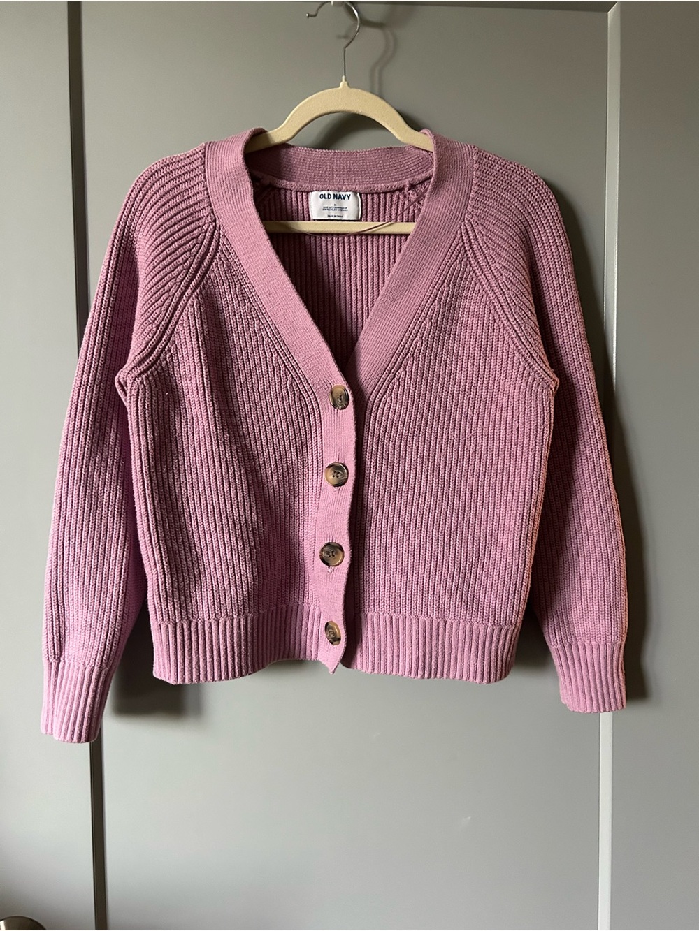Old Navy Dusty Rose Button-Up Ribbed V-Neck Cardigan